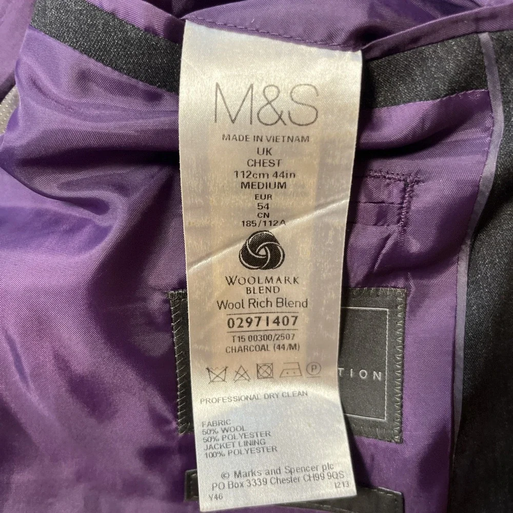 Marks And Spencer Performance Blazer Size 44 M Charcoal Wool Blend Sports Jacket